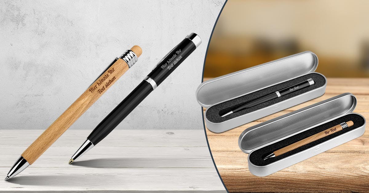 Personalisiertes Holz-Kugelschreiber Mit Gravur – Inkl. Metall-Geschenkdose, Von Printplanet®