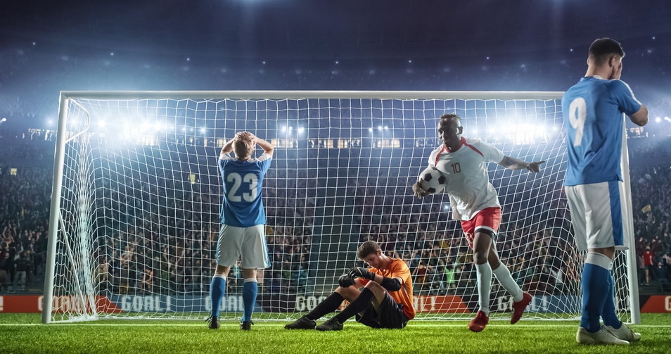 Fußball-Moment Sieg/Niederlage